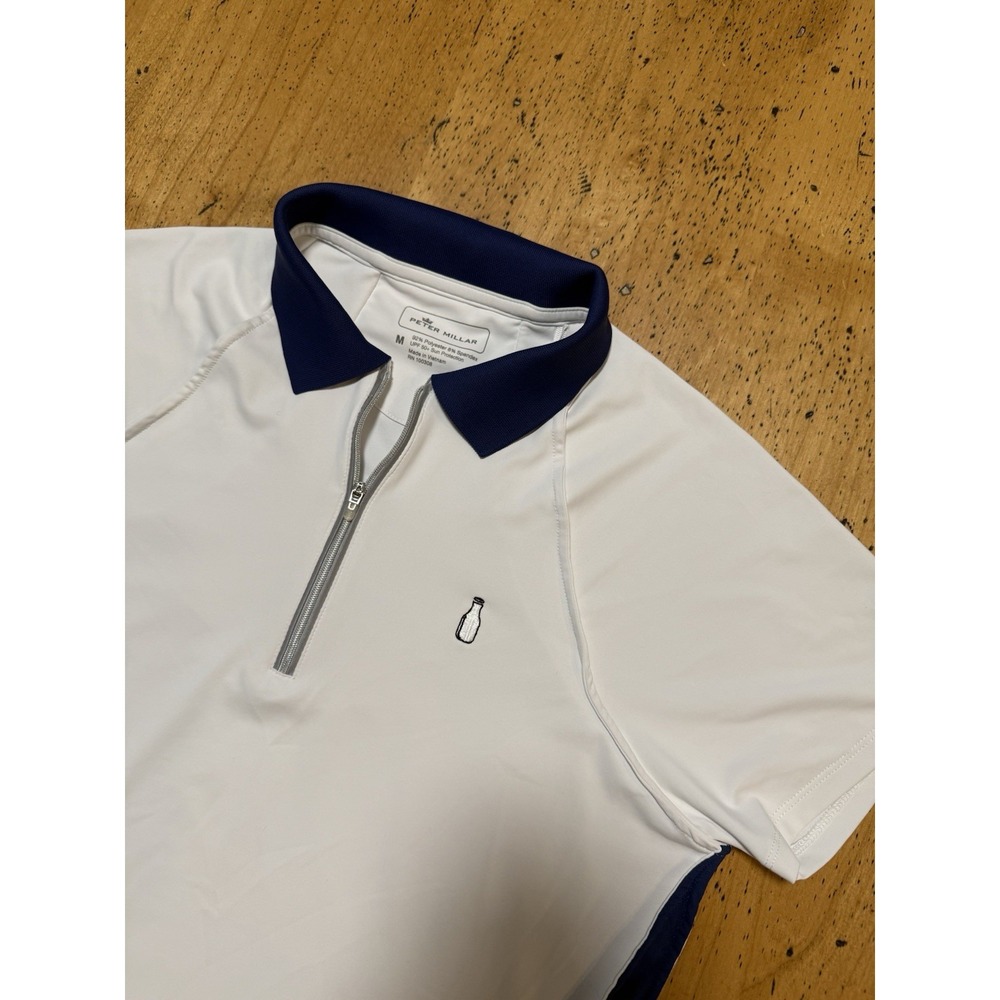 MacArthur• Peter Millar Women's Med Polo Shirt White Blue Zip UPF 50+ Golf Sport